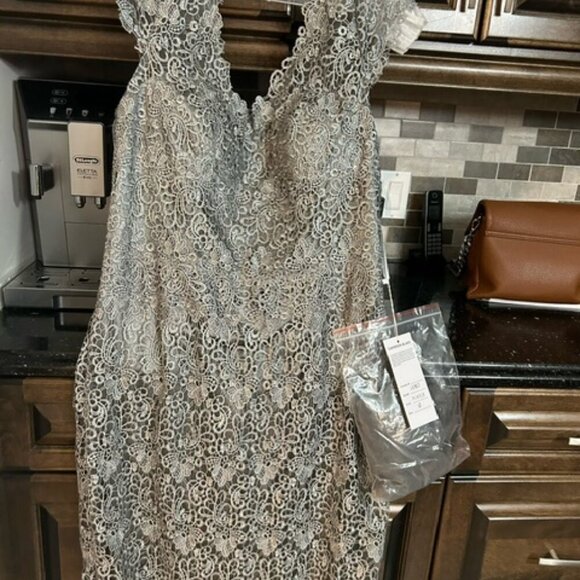 NWT Cameron Blake CB107 Lace Mother of the Bride Dress Pewter Size 12 - Picture 5 of 6